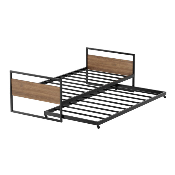 Single Bed Frames Artiss Bed Frame 2X Single Size Metal Trundle Daybed Dean