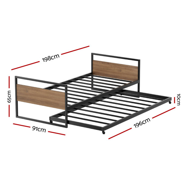 Single Bed Frames Artiss Bed Frame 2X Single Size Metal Trundle Daybed Dean