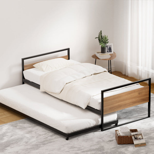 Artiss Bed Frame 2X Single Size Metal Trundle Daybed Dean Single Bed Frames