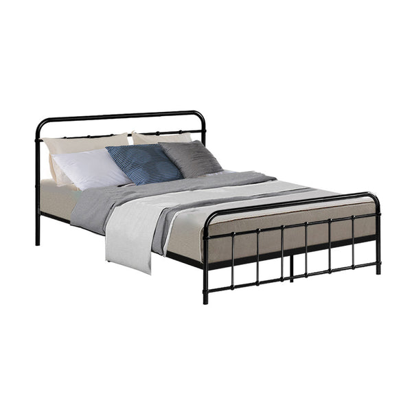 Artiss Leo Metal Bed Frame Double (Black) Double Bed Frames