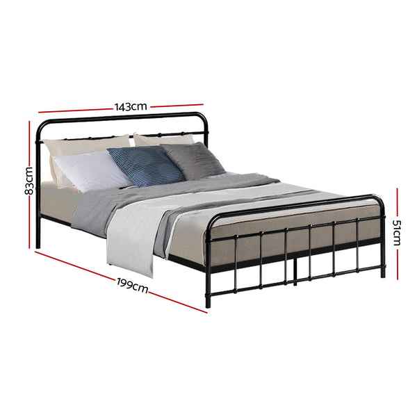 Artiss Leo Metal Bed Frame Double (Black) Double Bed Frames