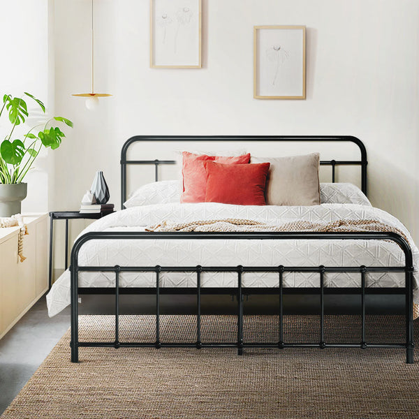 Artiss Leo Metal Bed Frame Double (Black) Double Bed Frames