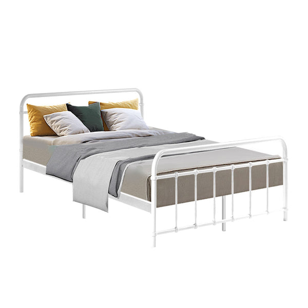 Artiss Leo Metal Bed Frame Double (White) Double Bed Frames