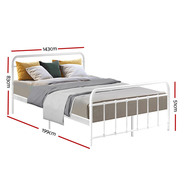 Artiss Leo Metal Bed Frame Double (White) Double Bed Frames