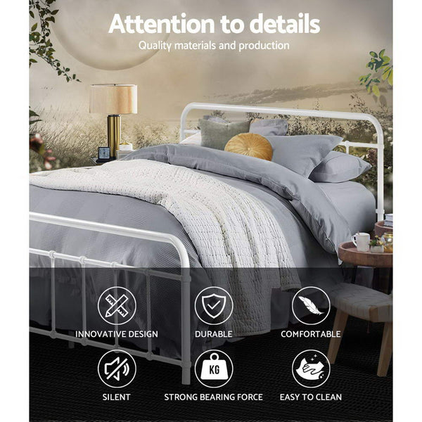 Artiss Leo Metal Bed Frame Double (White) Double Bed Frames