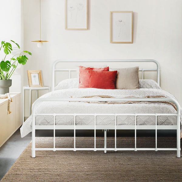 Artiss Leo Metal Bed Frame Double (White) Double Bed Frames