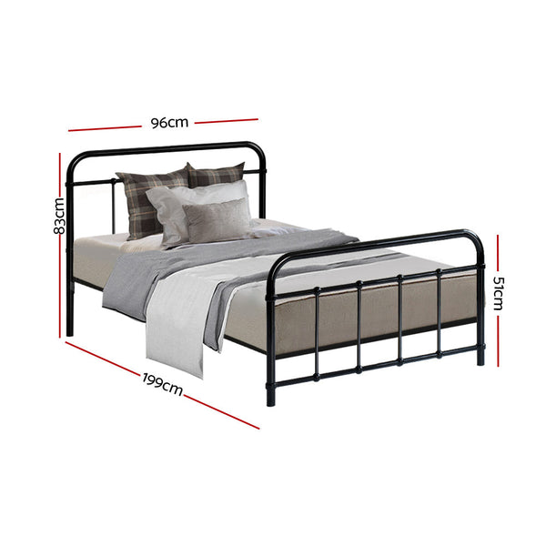 Artiss Leo Metal Bed Frame Single (Black) Single Bed Frames