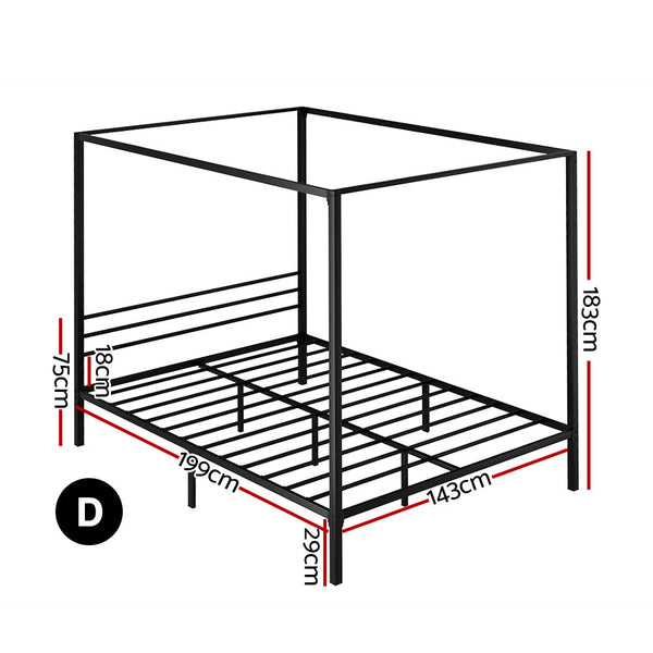 Artiss Bed Frame Metal Four Poster Platform Base Double Size Black Pochy Double Bed Frames
