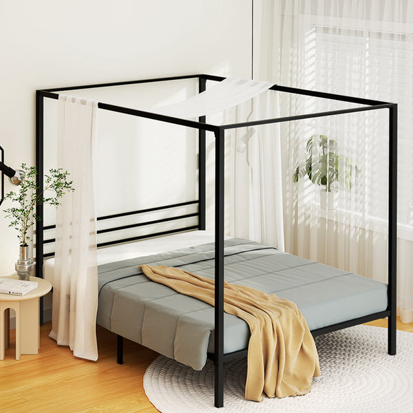 Artiss Bed Frame Metal Four Poster Platform Base Double Size Black Pochy Double Bed Frames