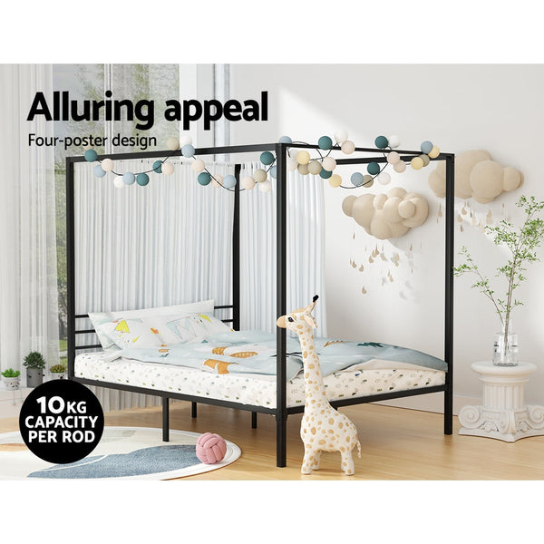 Artiss Bed Frame Metal Four Poster Platform Base Queen Size Black Pochy Queen Bed Frames