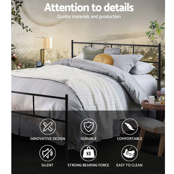 Artiss Metal Bed Frame Double Size Platform Foundation Mattress Base Sol Black Double Bed Frames