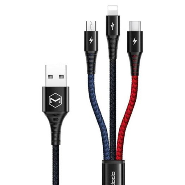 Ca 6220 3 In 1 Charging Cable 1.2M Black Cables & Adapters