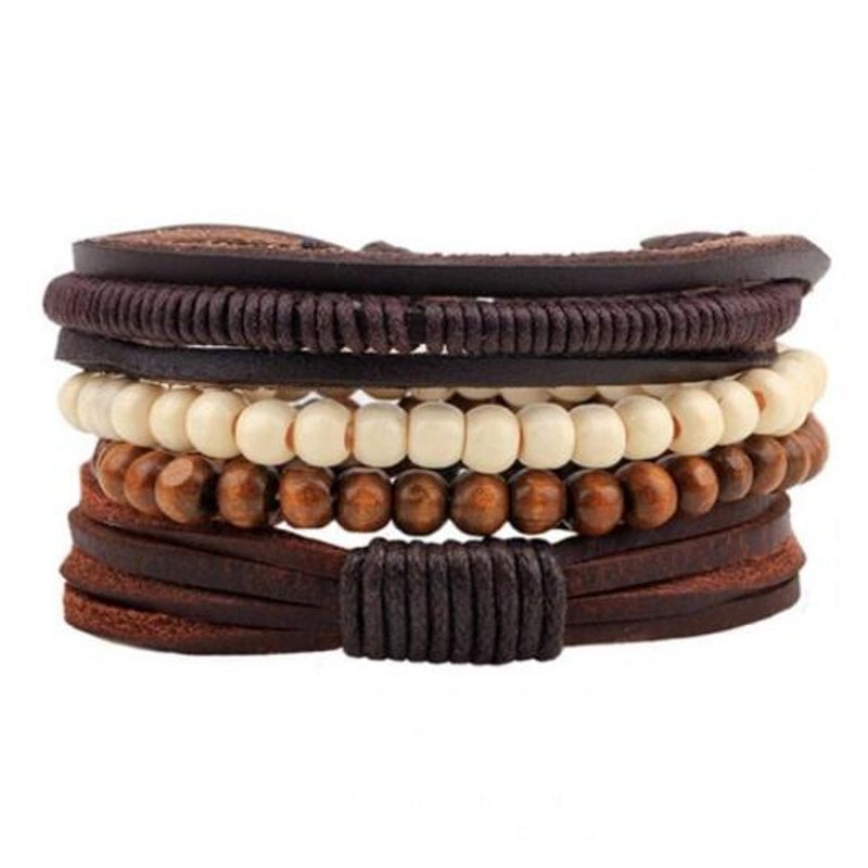 Veile Studios Men Casual Wood Bead Braided Bracelet Brown Bracelets