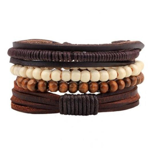 Veile Studios Men Casual Wood Bead Braided Bracelet Brown Bracelets