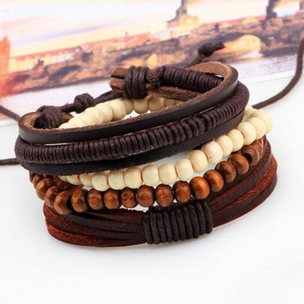Veile Studios Men Casual Wood Bead Braided Bracelet Brown Bracelets