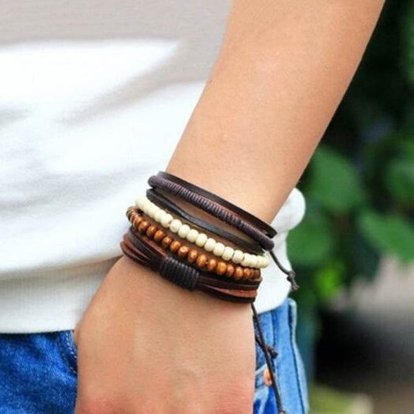 Veile Studios Men Casual Wood Bead Braided Bracelet Brown Bracelets