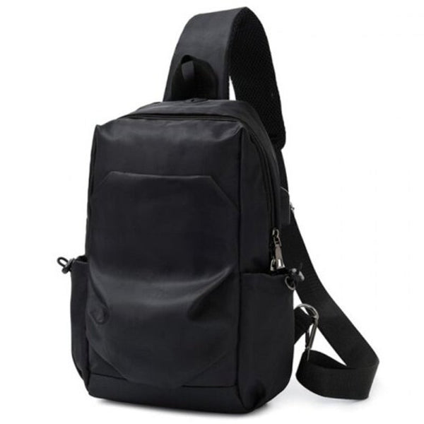 Men Chest Bag Canvas Sport Leisure Student Backpack Travel Shoulder Crossbody With External Charging Hole And Usb Design Black