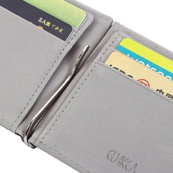 Men Korean Creative Card Bag Pu Soft Mini Wallet Flip Cards Sets Gray