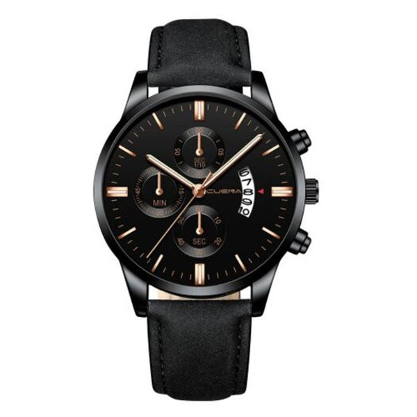 Veile Studios Men Leather Watch Faux Chronograph Date Quartz Business Casual Multi A Watches