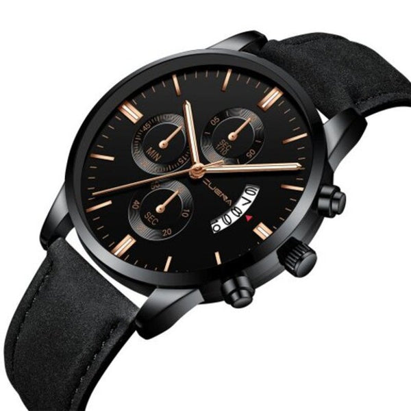 Veile Studios Men Leather Watch Faux Chronograph Date Quartz Business Casual Multi A Watches