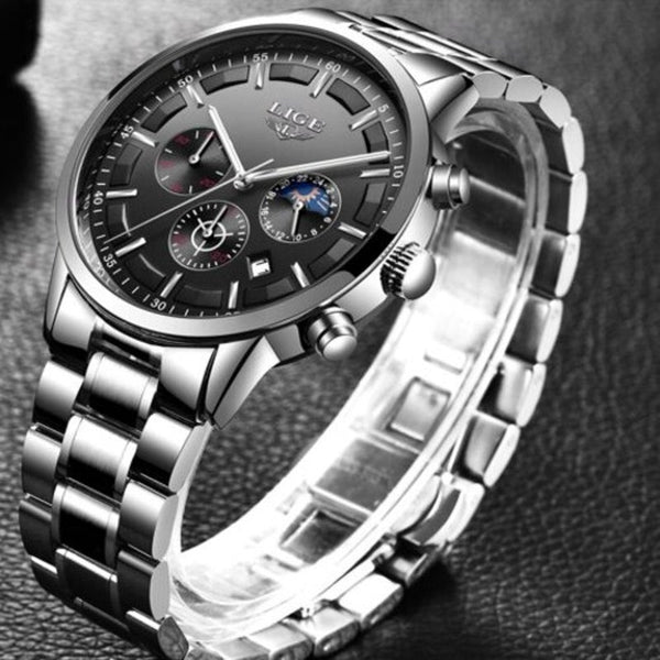 Veile Studios Men Luxury Design Fashion Sport Business Full Steel Quartz Wrist Watch Dark Gray Watches