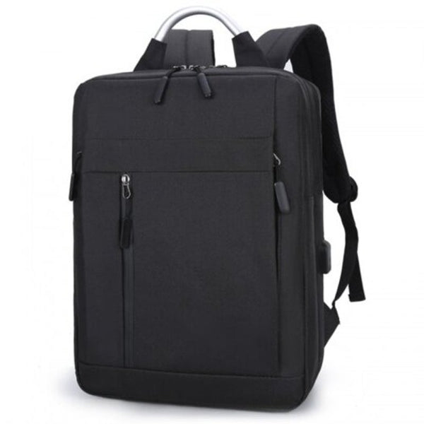 Men Patchwork Zipper Backpack Korean Business Simple Computer Bag Durable Handle Black