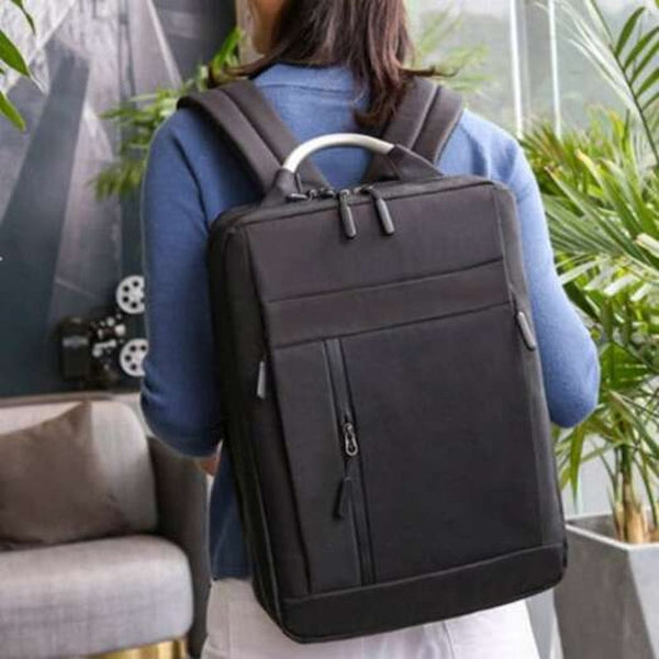 Men Patchwork Zipper Backpack Korean Business Simple Computer Bag Durable Handle Black