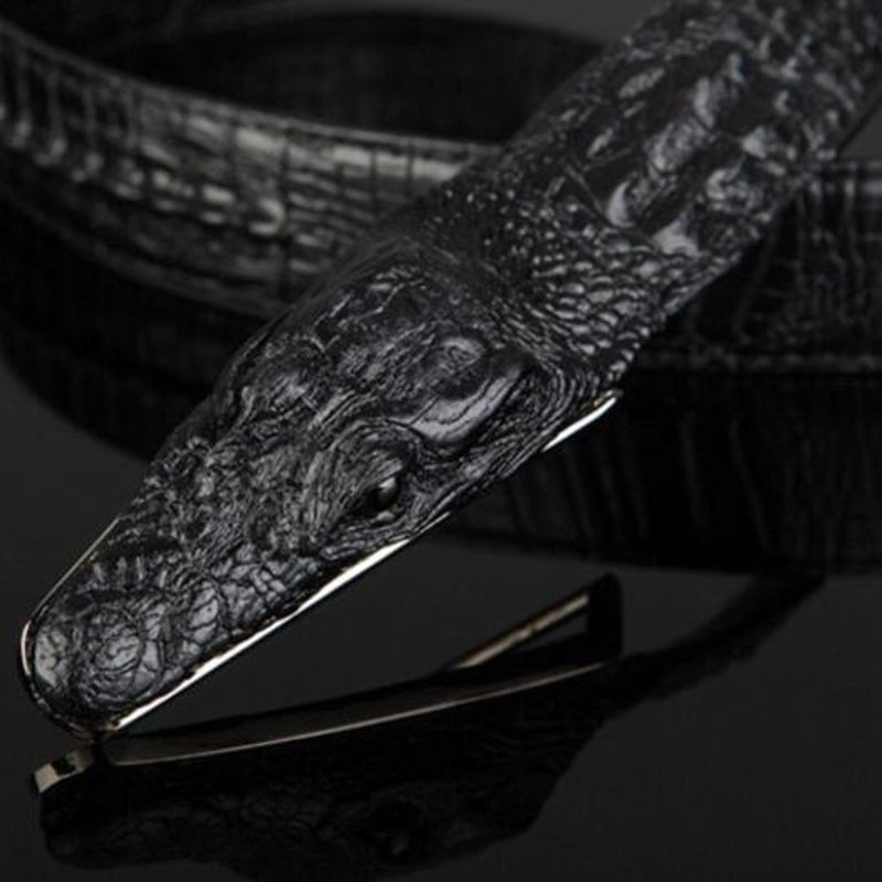 Men Personalized Retro Fashion Crocodile Smooth Buckle Belt Black Belts