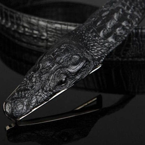 Men Personalized Retro Fashion Crocodile Smooth Buckle Belt Black Belts