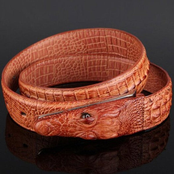 Men Personalized Retro Fashion Crocodile Smooth Buckle Belt Black Belts