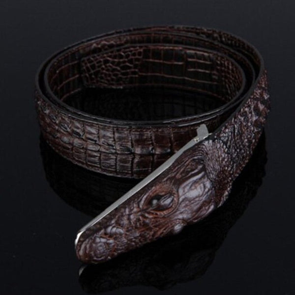 Men Personalized Retro Fashion Crocodile Smooth Buckle Belt Black Belts