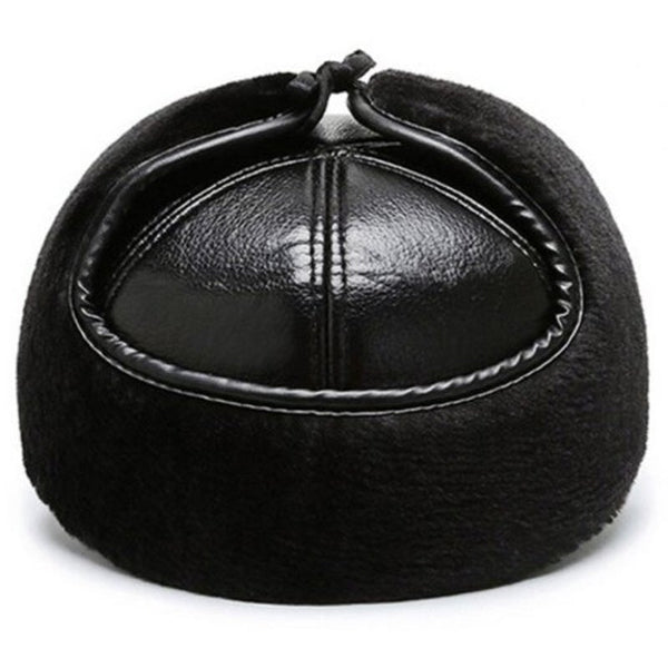 Men Pu Woolen Thickening Ear Face Protective Hat Practical Warm Winter Cap Black Hats