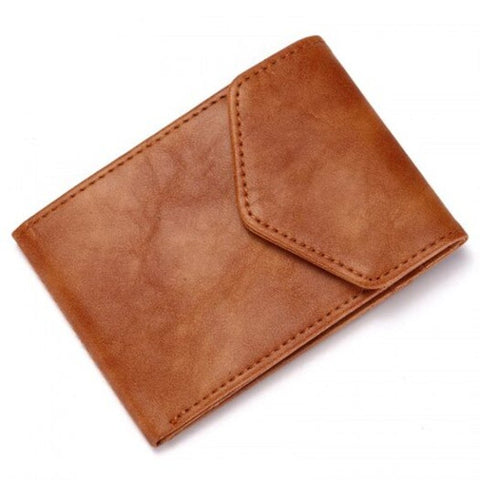 Men Rfid Creative Short Wallet Slim Pu Card Pack Snap Fastener Brown Wallets