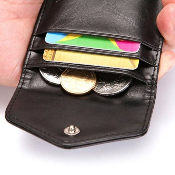 Men Rfid Creative Short Wallet Slim Pu Card Pack Snap Fastener Brown Wallets