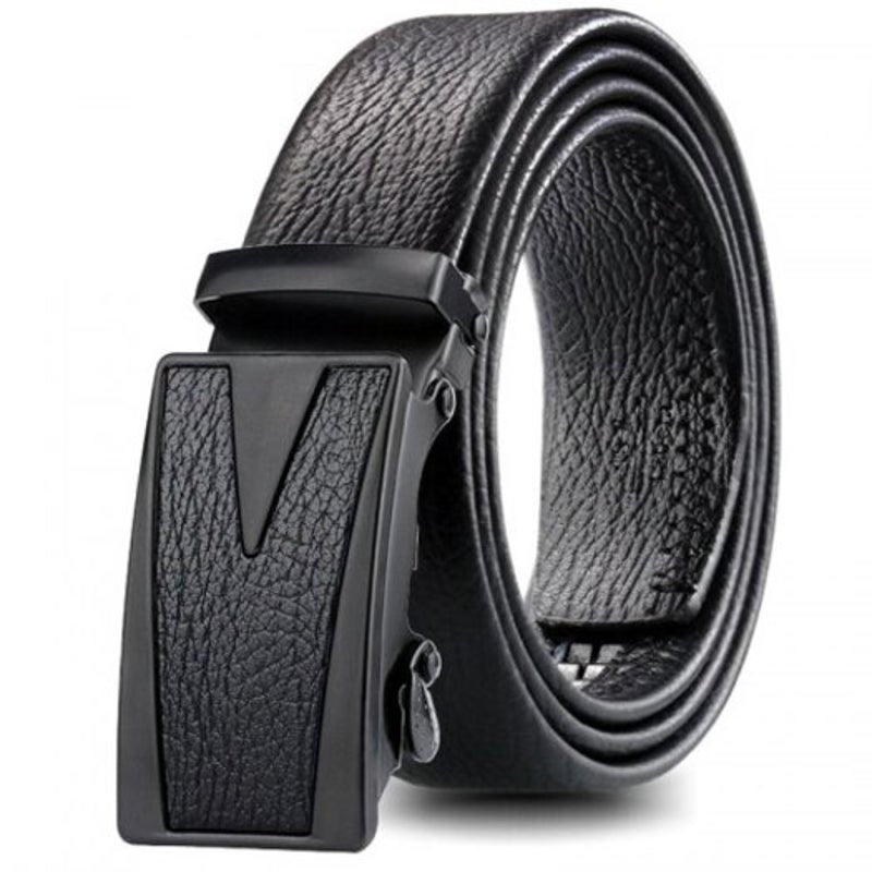 Men's Automatic Buckle Belt Bark Pattern Scratch Resistant Waistband Black Belts