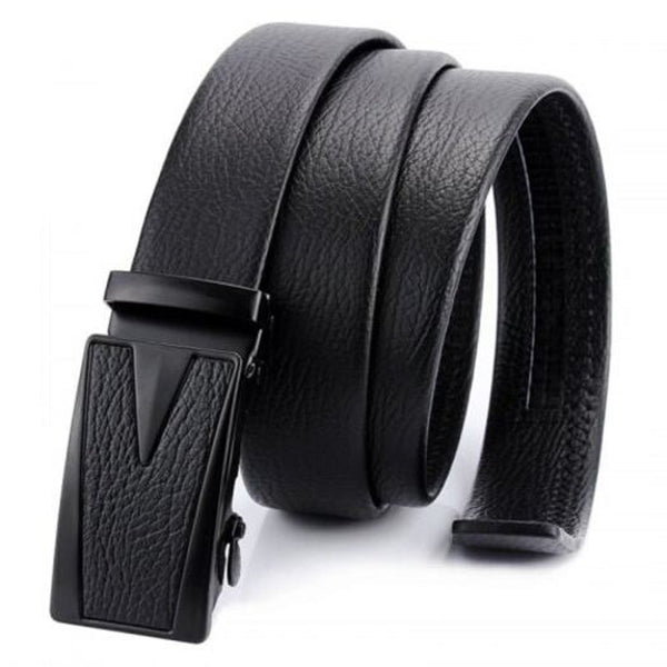 Men's Automatic Buckle Belt Bark Pattern Scratch Resistant Waistband Black Belts
