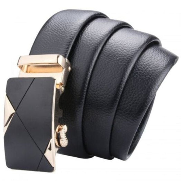 Men's Automatic Buckle Belt Casual Fashion Plaid Waistband Black Belts