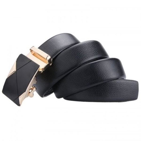 Men's Automatic Buckle Belt Casual Fashion Plaid Waistband Black Belts
