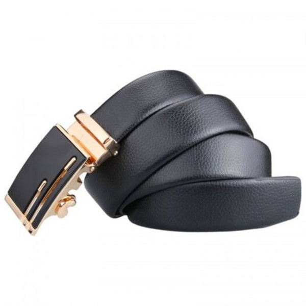 Men's Automatic Buckle Easy Match Casual Belt Fashion Embossed Waistband Black