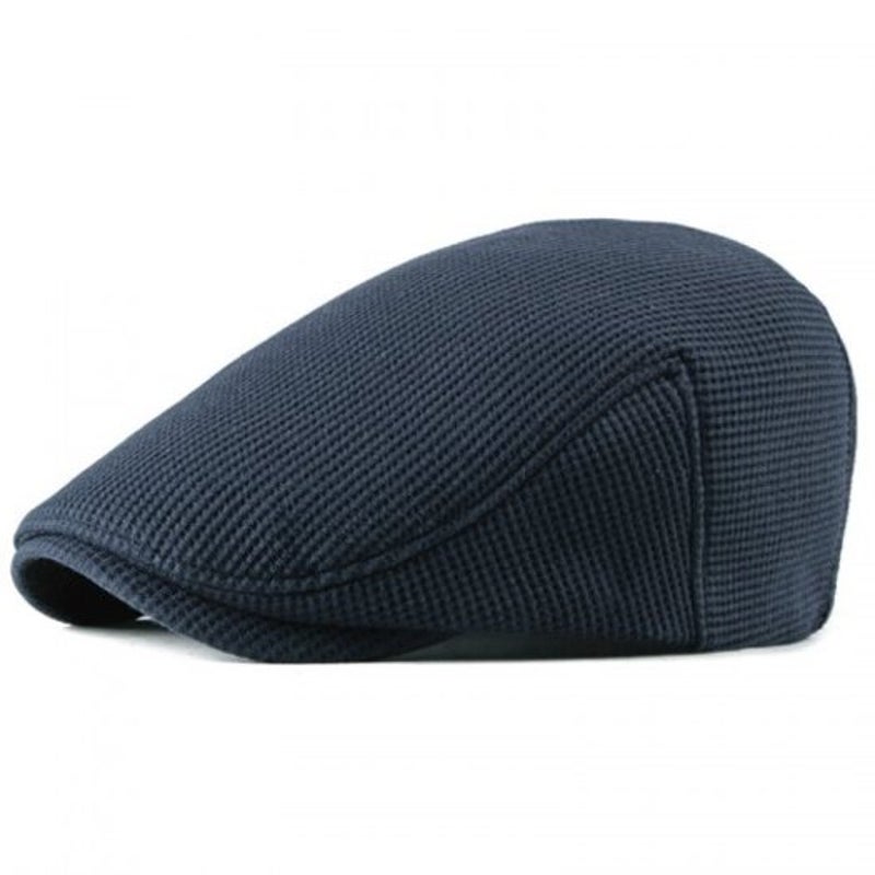 Men's Autumn Winter Keep Warm Beret Thick Hat Solid Color Design Deep Blue Hats