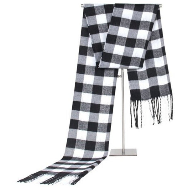 Men's Autumn Winter Plaid Scarf Comfort Fringed Neckerchief White Scarves