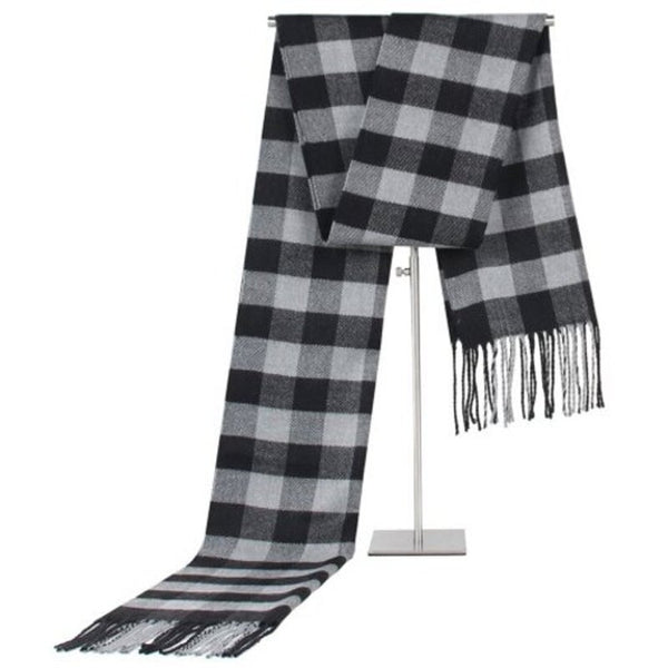 Men's Autumn Winter Plaid Scarf Comfort Fringed Neckerchief White Scarves