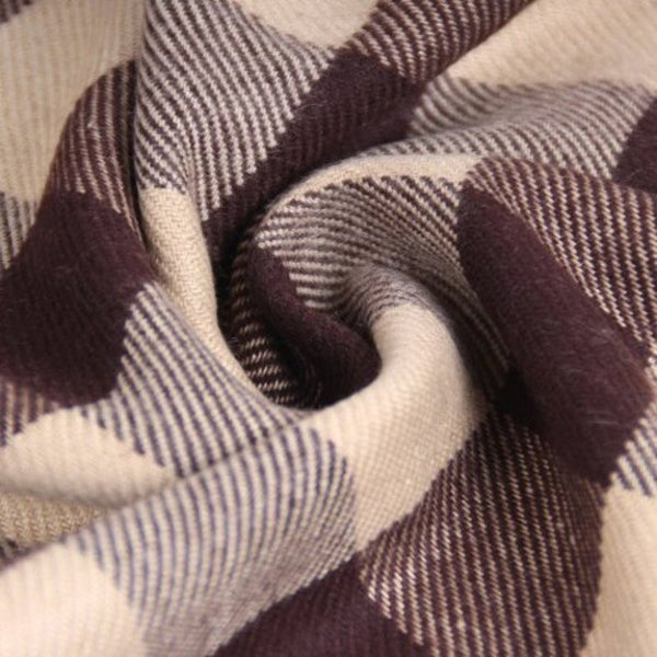 Men's Autumn Winter Plaid Scarf Comfort Fringed Neckerchief White Scarves