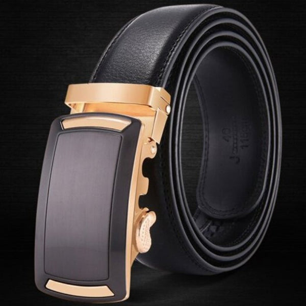 Men's Business Belt Square Automatic Buckle Leather Waistband Silver 125Cm