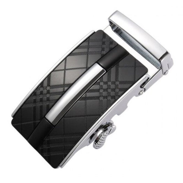 Men's Business Genuine Leather Belt Automatic Alloy Buckle Retro Plaid Waistband Gold Belts