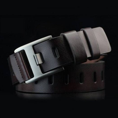 Men's Casual Belt Pin Buckle Young Retro Big Hole Waistband Deep Coffee Belts