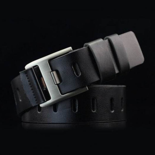 Men's Casual Belt Pin Buckle Young Retro Big Hole Waistband Deep Coffee Belts