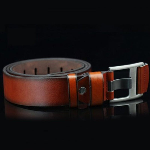 Men's Casual Belt Pin Buckle Young Retro Big Hole Waistband Deep Coffee Belts