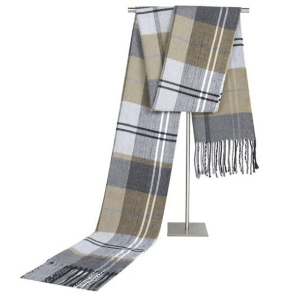 Men's Casual Plaid Printed Scarf Korean Creative Decor Tassels Warm Neckchief Khaki Scarves