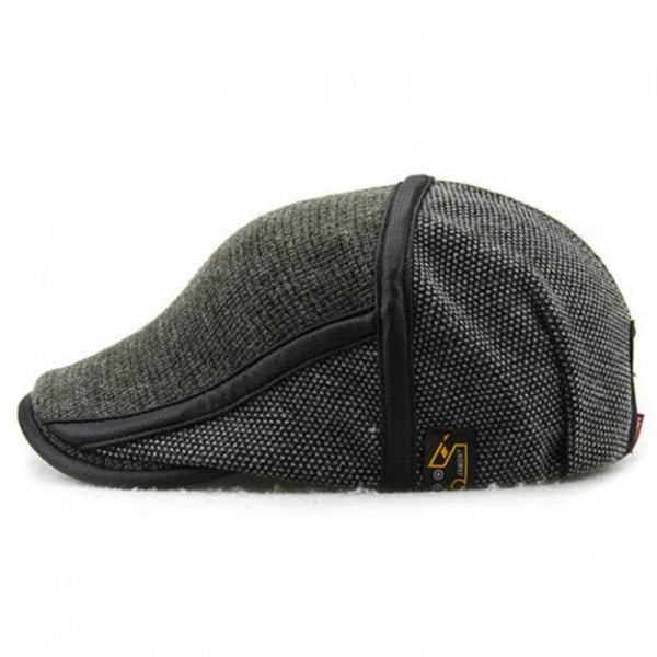 Men's Classic Plaid Beret Warm Knit Cap Adjustable Head Circumference Dark Gray